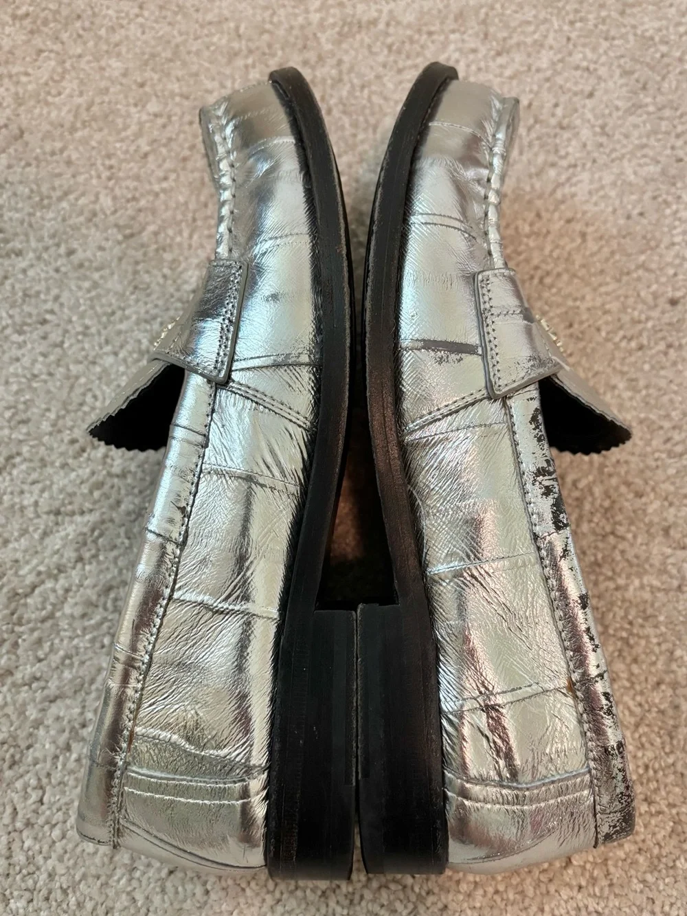 Tory Burch Silver Loafer, size 6.5